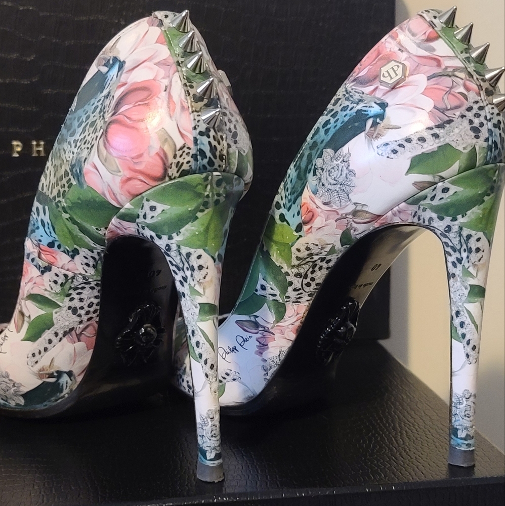 Exquisite Philipp Plein Floral and Leopard Print Heels - Picture 2 of 5